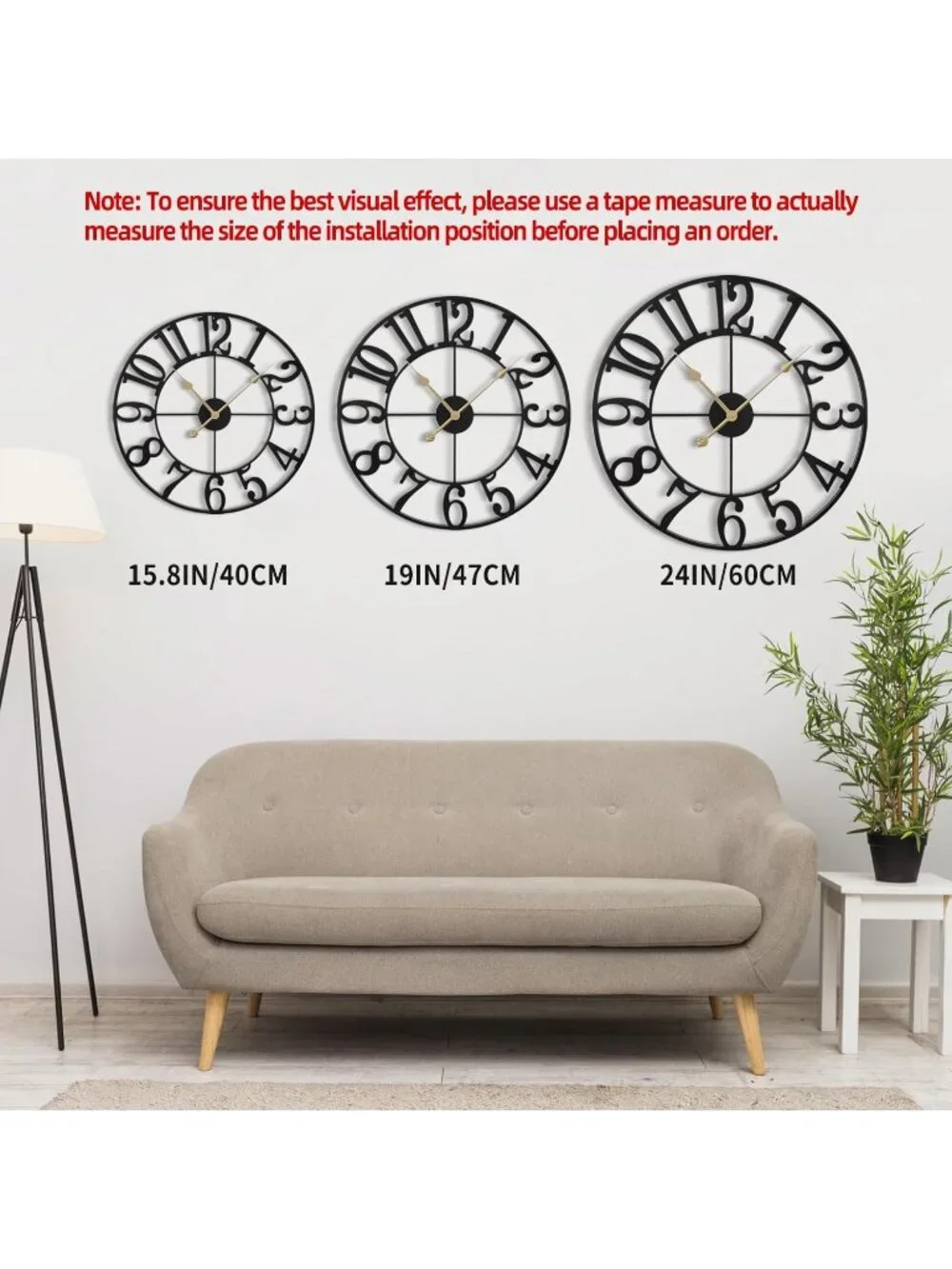 New 16in Large Silent Non-Ticking Black Metal Wall Clock Retro Farmhouse Decor